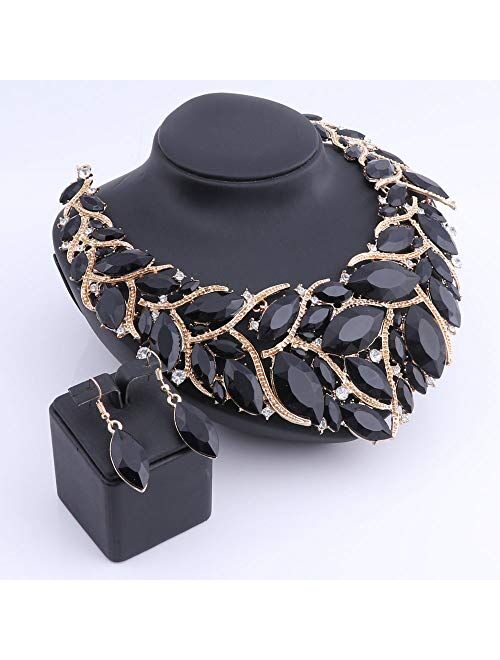 African Beads Jewelry Sets Women Bridal Crystal Statement Necklace Earring Jewelry Sets