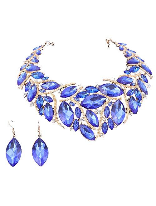 African Beads Jewelry Sets Women Bridal Crystal Statement Necklace Earring Jewelry Sets