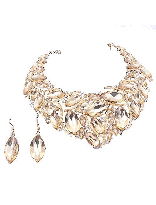 African Beads Jewelry Sets Women Bridal Crystal Statement Necklace Earring Jewelry Sets