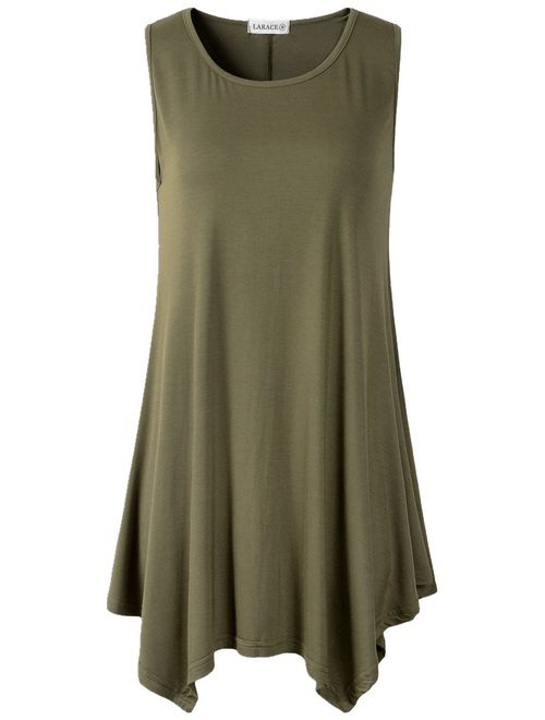 LARACE Women Plus Size Solid Basic Flowy Tank Tops Summer Sleeveless Tunic