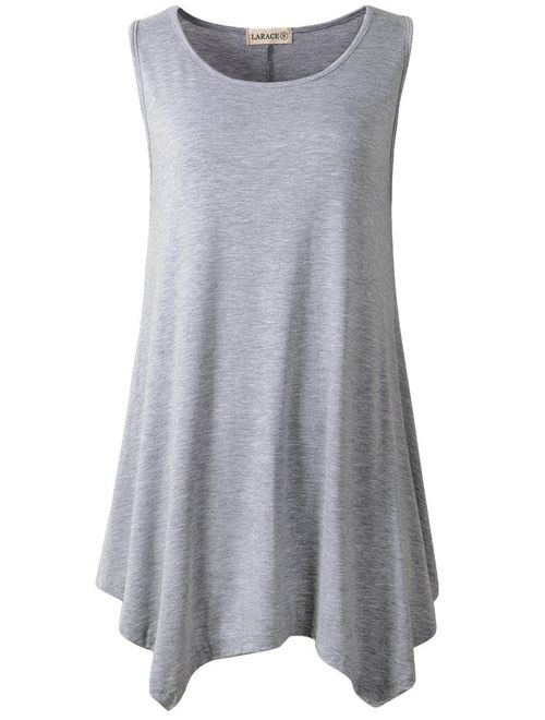 LARACE Women Plus Size Solid Basic Flowy Tank Tops Summer Sleeveless Tunic