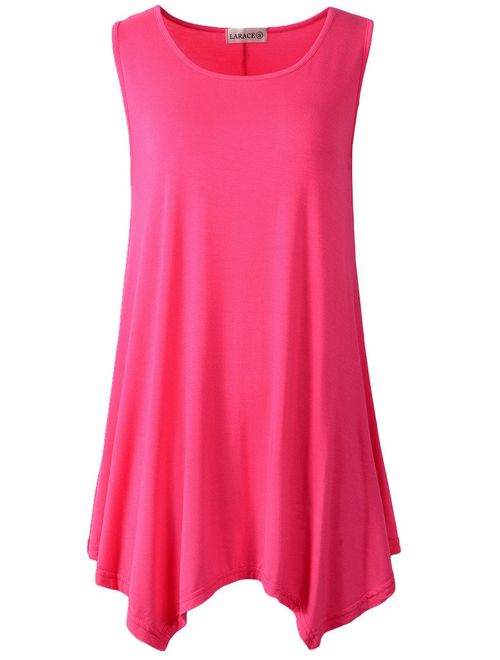 LARACE Women Plus Size Solid Basic Flowy Tank Tops Summer Sleeveless Tunic