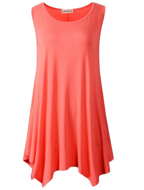 LARACE Women Plus Size Solid Basic Flowy Tank Tops Summer Sleeveless Tunic