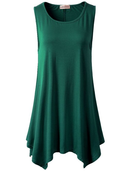 LARACE Women Plus Size Solid Basic Flowy Tank Tops Summer Sleeveless Tunic