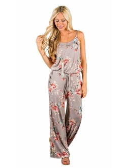 ZIUMUDY Women's Spaghetti Strap Floral Print Sleeveless Summer Beach Jumpsuits Rompers