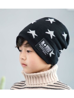 T WILKER 2Pcs Kids Winter Knitted Hats+Scarf Set Warm Fleece Lining Cap 