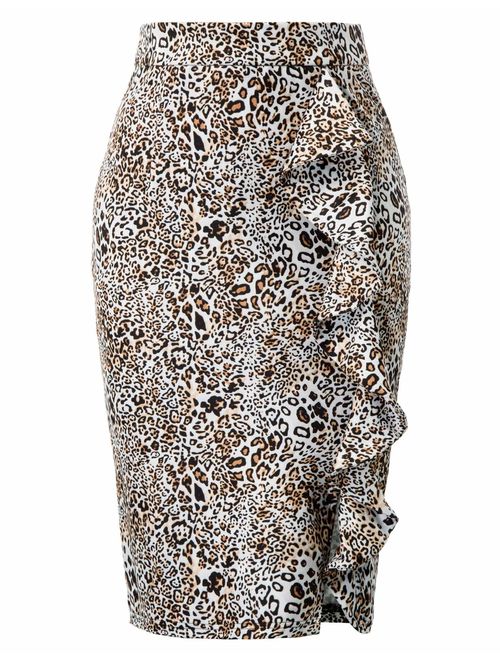 GRACE KARIN Women's Ruffle Bodycon Knee Length Midi Pencil Skirt