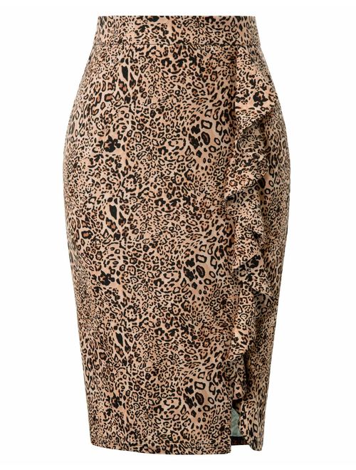 GRACE KARIN Women's Ruffle Bodycon Knee Length Midi Pencil Skirt