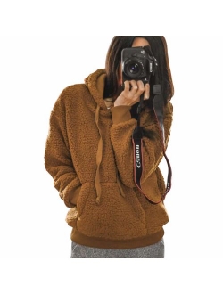 AKEWEI Womens Fuzzy Fleece Hooded Sweatshirt - Warm Pullover Sherpa Sweaters