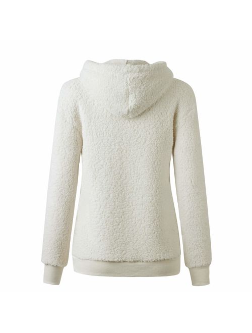 AKEWEI Womens Fuzzy Fleece Hooded Sweatshirt - Warm Pullover Sherpa Sweaters