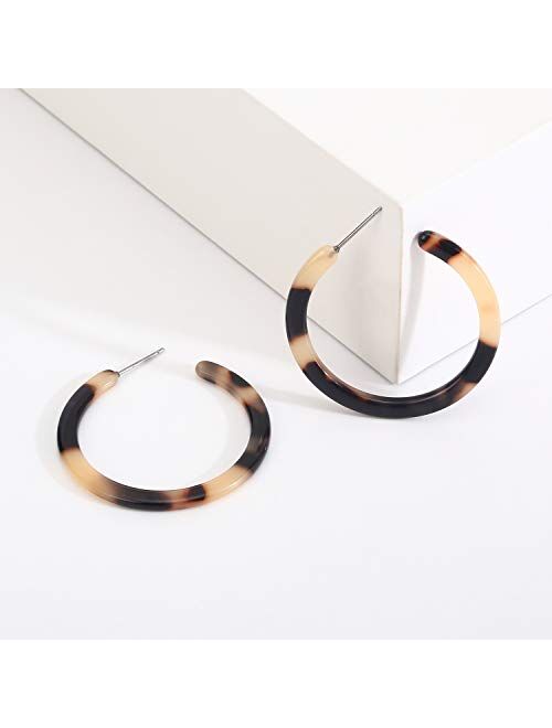 BaubleStar Tortoise Shell Resin Hoop Earrings Fashion Jewelry