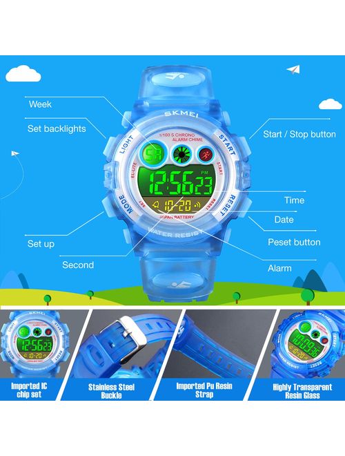 Kids Digital Sport Watch for Boys Girls, Kid Waterproof Electronic Multi Function Casual Outdoor Watches, 7 Colorful LED Luminous Alarm Stopwatch Wristwatch