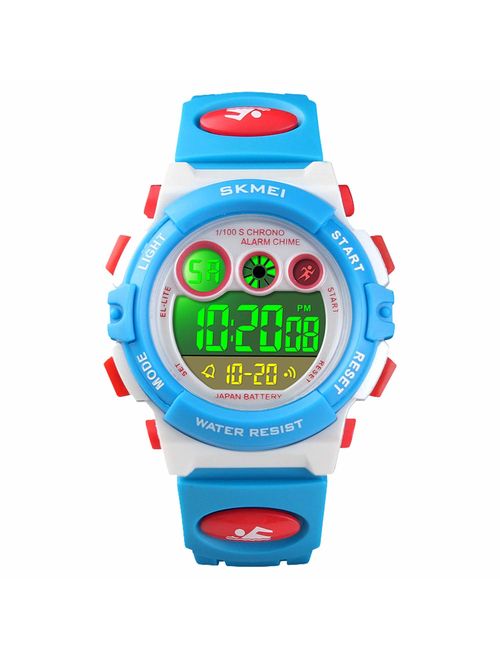 Kids Digital Sport Watch for Boys Girls, Kid Waterproof Electronic Multi Function Casual Outdoor Watches, 7 Colorful LED Luminous Alarm Stopwatch Wristwatch