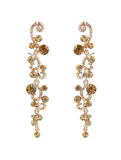 EVER FAITH Bridal Flower Wave Austrian Crystal Dangle Earrings