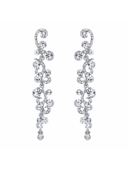 EVER FAITH Bridal Flower Wave Austrian Crystal Dangle Earrings