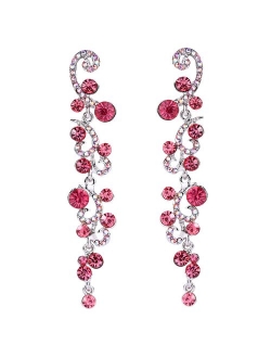 EVER FAITH Bridal Flower Wave Austrian Crystal Dangle Earrings