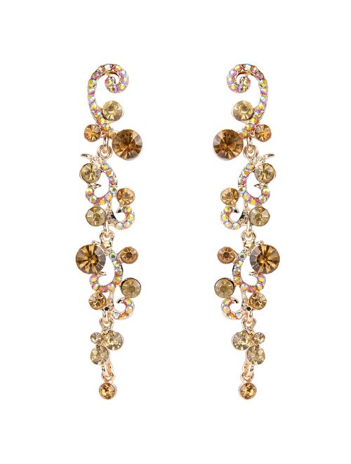 EVER FAITH Bridal Flower Wave Austrian Crystal Dangle Earrings