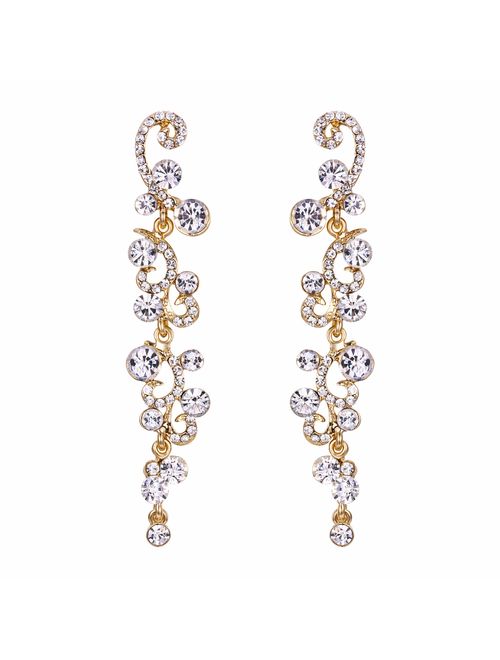 EVER FAITH Bridal Flower Wave Austrian Crystal Dangle Earrings