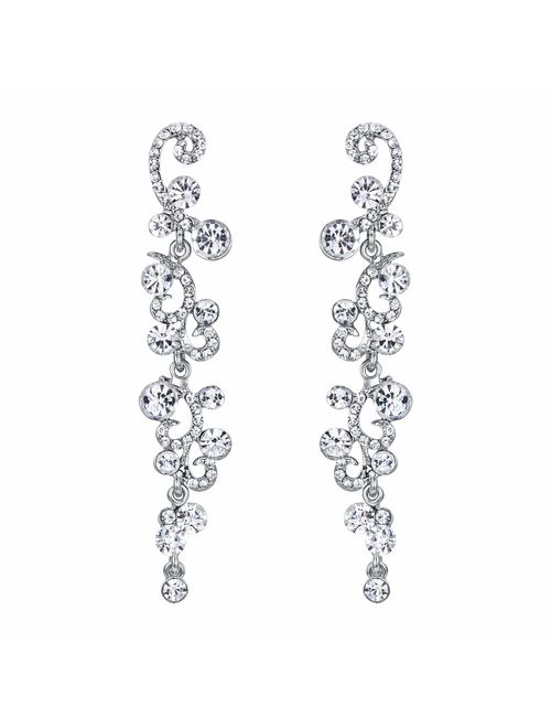 EVER FAITH Bridal Flower Wave Austrian Crystal Dangle Earrings