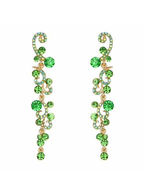 EVER FAITH Bridal Flower Wave Austrian Crystal Dangle Earrings