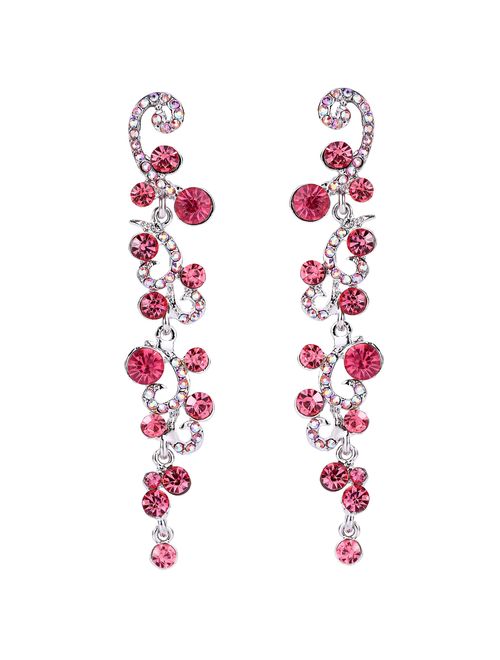 EVER FAITH Bridal Flower Wave Austrian Crystal Dangle Earrings