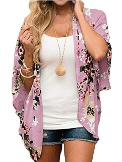 Relipop Women's Sheer Chiffon Blouse Loose Tops Kimono Floral Print Cardigan