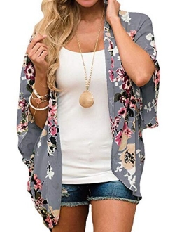 Relipop Women's Sheer Chiffon Blouse Loose Tops Kimono Floral Print Cardigan