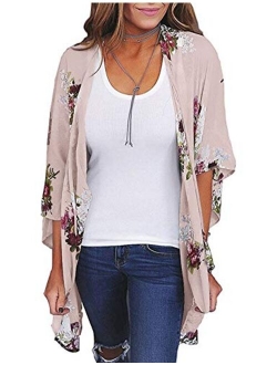 Relipop Women's Sheer Chiffon Blouse Loose Tops Kimono Floral Print Cardigan