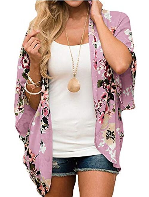 Relipop Women's Sheer Chiffon Blouse Loose Tops Kimono Floral Print Cardigan