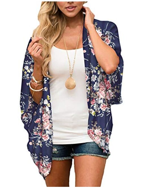 Relipop Women's Sheer Chiffon Blouse Loose Tops Kimono Floral Print Cardigan