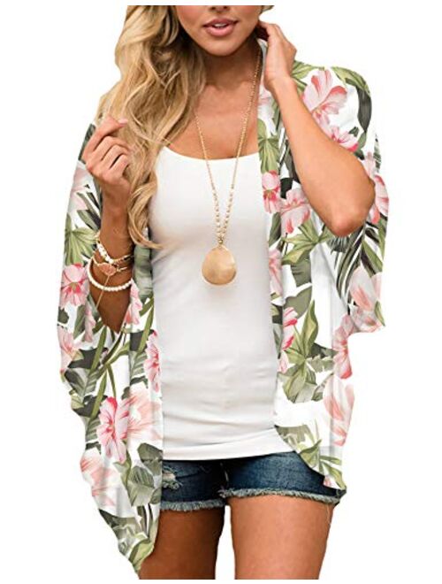 Relipop Women's Sheer Chiffon Blouse Loose Tops Kimono Floral Print Cardigan