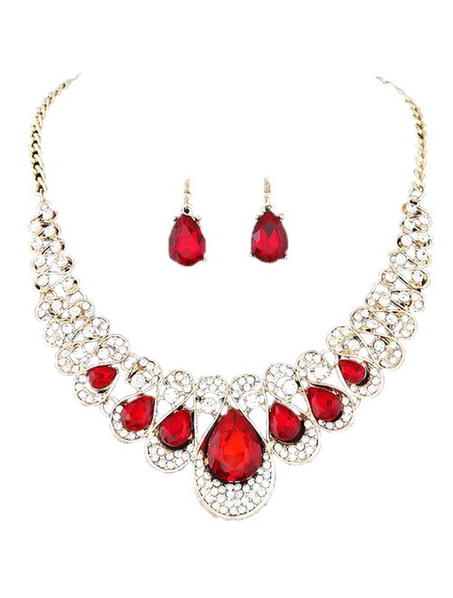 Deals Necklace+Earrings Jewelry Set Womens Mixed Style Bohemia Color Bib Chain Necklace Earrings Jewelry by ZYooh