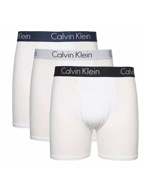 Calvin Klein Mens 3 Pack Logo Cotton Solid Elastic Waist Stretch Boxer Briefs