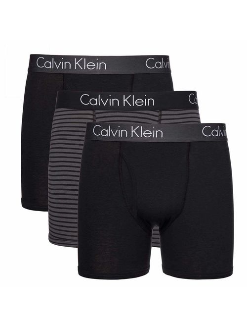 Calvin Klein Mens 3 Pack Logo Cotton Solid Elastic Waist Stretch Boxer Briefs