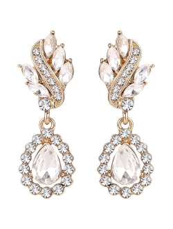 EleQueen Women's Austrian Crystal Art Deco Tear Drop Dangle Earrings Clip-on