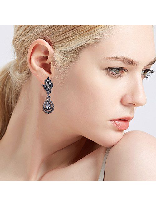 EleQueen Women's Austrian Crystal Art Deco Tear Drop Dangle Earrings Clip-on