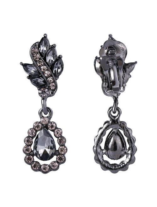 EleQueen Women's Austrian Crystal Art Deco Tear Drop Dangle Earrings Clip-on