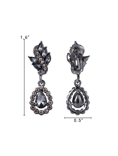 EleQueen Women's Austrian Crystal Art Deco Tear Drop Dangle Earrings Clip-on