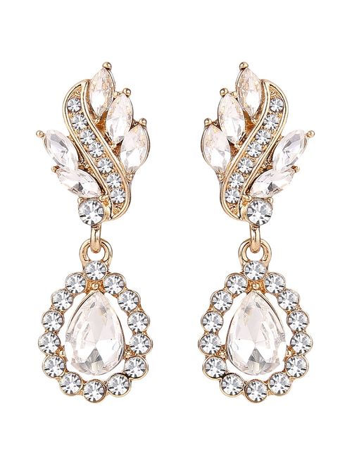 EleQueen Women's Austrian Crystal Art Deco Tear Drop Dangle Earrings Clip-on