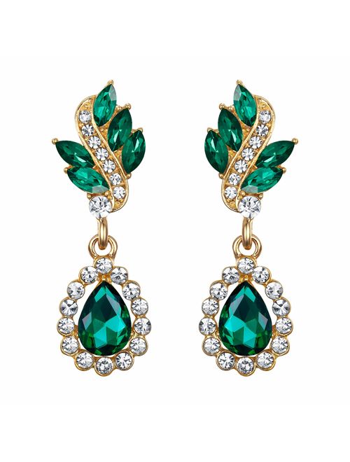 EleQueen Women's Austrian Crystal Art Deco Tear Drop Dangle Earrings Clip-on