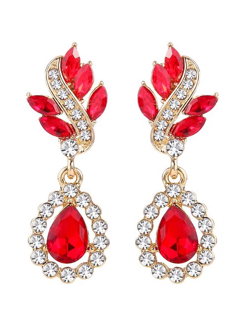 EleQueen Women's Austrian Crystal Art Deco Tear Drop Dangle Earrings Clip-on