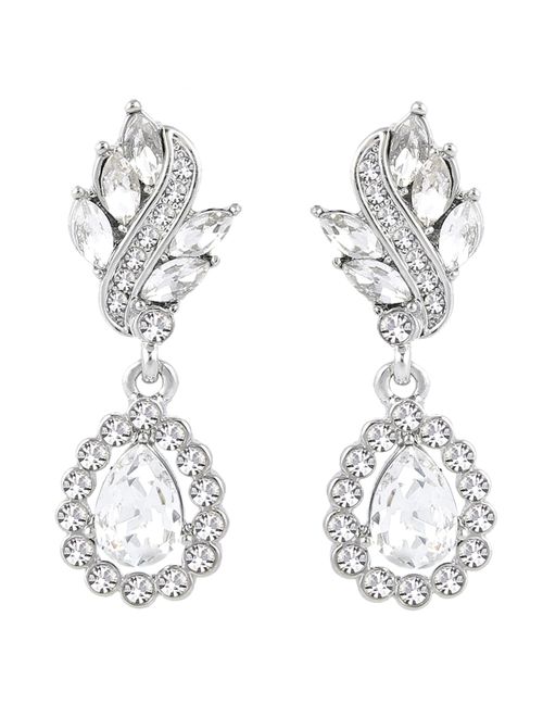 EleQueen Women's Austrian Crystal Art Deco Tear Drop Dangle Earrings Clip-on