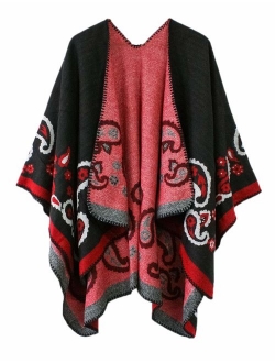 Women's Color Block Shawl Wrap Open Front Poncho Cape