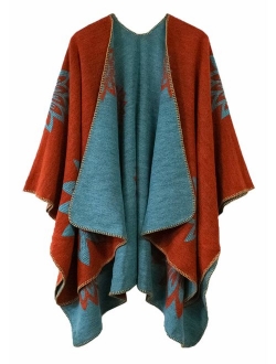 Women's Color Block Shawl Wrap Open Front Poncho Cape