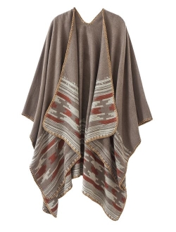 Women's Color Block Shawl Wrap Open Front Poncho Cape