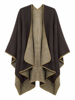 Women's Color Block Shawl Wrap Open Front Poncho Cape