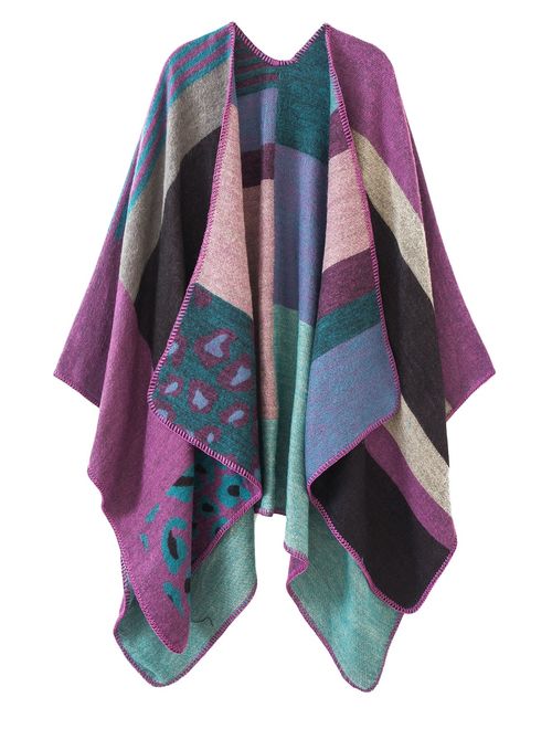 Urban CoCo Women's Color Block Shawl Wrap Open Front Poncho Cape