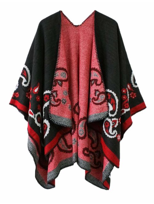 Urban CoCo Women's Color Block Shawl Wrap Open Front Poncho Cape