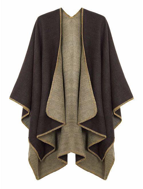 Urban CoCo Women's Color Block Shawl Wrap Open Front Poncho Cape