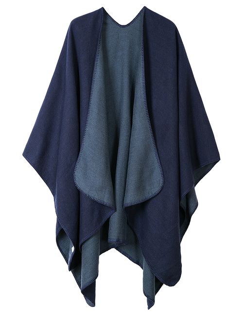 Urban CoCo Women's Color Block Shawl Wrap Open Front Poncho Cape